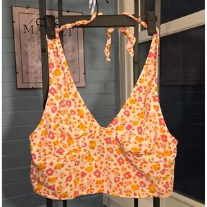 BP Nordstrom‎ Floral Halter Top Sweetheart Neckline Sleeveless Crop Top Size L
